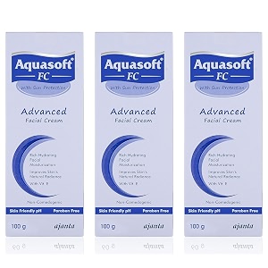 aquasoft facial cream 100g pack of 3 total 300g  daily moisturizer for acne-prone skin with aquaxyl amp vitamin e  lightweight non-greasy sun protection amp paraben-free