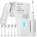 Aquasonic Vibe Series PRO – Ultra-Whitening Electric Toothbrush – 5 Modes &amp; Smart Timers – UV Sanitizing Base – ADA Accepted (Optic White)