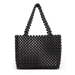 aquatan elegant pearl beaded handbag for women and girls  chic party clutch bag  compact mobile bag in black