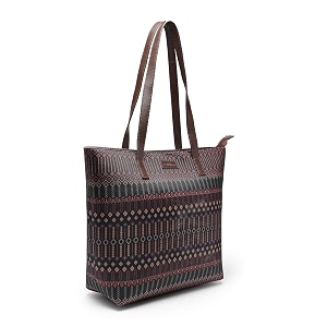 aquatan canvas dotted printed dark brown tote bag for women