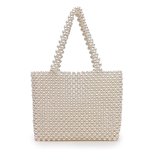 aquatan elegant pearl beaded handbag for women and girls  trendy party clutch bag  portable mobile bag in classic white