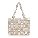 Aquatan Elegant Pearl Beaded Handbag for Women and Girls | Trendy Party Clutch Bag | Portable Mobile Bag in Classic White