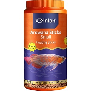 intan aquatic intan arowana sticks fish food  small floating stick for arowana fish  jumbo pack 400 gram each pellet size 2 mm dia and 6 mm length pack of 1