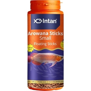 aquatic intan arowana sticks fish food  small floating stick for arowana fish  large pack 120 gram pellet size 2 mm dia and 6 mm length pack of 1 pack of 4