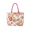 AQVA Printed Cotton Canvas Tote Bag for Women &amp; Men - Reusable Shoulder Bag with Full Top Zipper, Inner Pocket