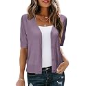 Arach&amp;Cloz Women's Lightweight Spring Summer Business Casual Cropped Short Sleeve Cardigan