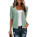 Arach&amp;Cloz Women's Lightweight Spring Summer Business Casual Cropped Short Sleeve Cardigan