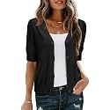 Arach&amp;Cloz Women's Lightweight Spring Summer Business Casual Cropped Short Sleeve Cardigan