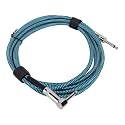 Aramox Right Angle Guitar Cord, 6.5mm Instrument Cable with Oxygen-Free Copper Core for Electric Guitar Bass Amp Pedal, 3 Meters Nylon Braided Noise Reduction for Home Studio Stage (Blue Line Black)