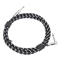 Aramox Right Angle Guitar Cord, 6.5mm Instrument Cable with Oxygen-Free Copper Core for Electric Guitar Bass Amp Pedal, 3 Meters Nylon Braided Noise Reduction for Home Studio Stage (Black Line White)