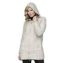 Aran Crafts Irish Women's Cable Knit Hooded Wool Coat (HD4025)