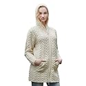 Aran Crafts Irish Women's Cable Knit Hooded Wool Coat (HD4025)