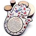 ArancioneandQ (English Blessing) 7.1 Inch Hamsa Good Luck Home Blessing Red Pomegranates and birds Protection Amulet Hand Wall Hanging Decor Evil Eye Protection gifts for home