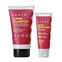 Arata Essential Care Super Duo Travel Pack | Unisex Hair Care Gift Set | Super Shampoo &amp; Conditioner | Reduces Hair Fall, Adds Shine &amp; Volume | 200 ML