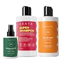 Arata Intensive Hair Fall Control Kit With 5 in 1 Anti-Hairfall Super Shampoo, Conditioner, & Hempocado Hair Oil, No Parabens & SLS for Men & Women, Transparent, Apple, 300 + 300 + 100 ml, 3 Count