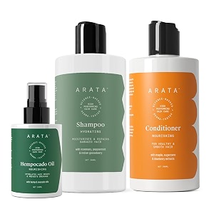 arata natural daily therapy hair care combo for women amp men with hempocado oil 100 ml hydrating shampoo 300 ml amp conditioner 300 ml  plant-based non-toxic daily scalp therapy  compete hair care regimen