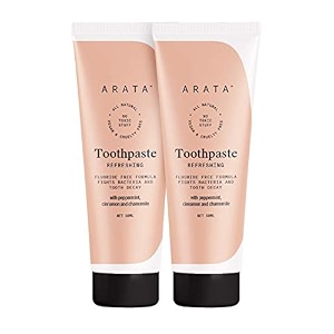arata natural refreshing toothpaste with peppermint cinnamon amp chamomile  all-natural vegan amp cruelty-free  fluoride-free formula fights bacteria amp tooth decay pack of 2 - 50 ml each