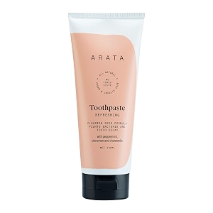 arata zero chemicals natural fluoridesulphate and paraben-free refreshing toothpaste with peppermint cinnamon and chamomile and 100 ml
