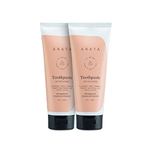 arata natural refreshing toothpaste with peppermint cinnamon amp chamomile  all-natural vegan amp cruelty-free  fluoride-free formula fights bacteria amp tooth decay pack of 2 - 100 ml each