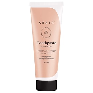 arata zero chemicals natural refreshing toothpaste with peppermintcinnamonampchamomilefluoride-free formula fights bacteriaamptooth decaytransparent for fresheninganti-bacterial50 mlpack of 1