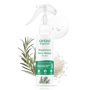 aravi organic rosemary water hair spray with aloe vera amp rice water  stimulates hair follicles boosts hair growth amp thickness reduces hair fall breakage amp dandruff  for men amp women - 100ml