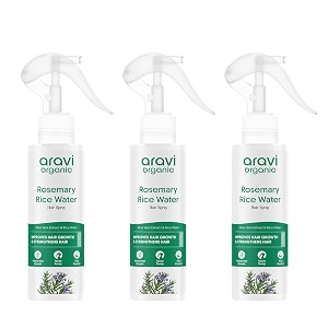 aravi organic rosemary water hair spray with aloe vera amp rice water  stimulates hair follicles boosts hair growth amp thickness reduces hair fall breakage amp dandruff  for men amp women - 100ml