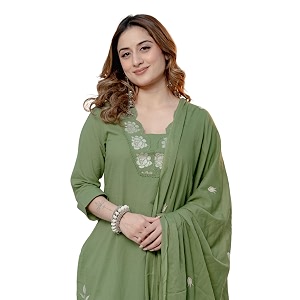 Arayna Womens Pure Cotton Embroidered Kurta Pant
