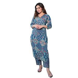 Arayna Womens Pure Cotton Printed Kurta Set