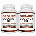 Arazo Nutrition Organic Coconut Oil 2000 MG - 100% Extra Virgin Unrefined Cold Pressed for Weight Support, Skin, Hair, Nails - 120 Softgel Capsules (Pack of 2)