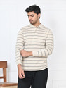 Arbour Striped Men Polo Neck Beige T-Shirt