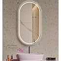Modern Glass Capsule Led Mirror with Touch Sensor (Dimmer + White Natural &amp; Warm Light) 15 x 24 Inch | Wall Mirror for Bathroom Mirror with Led Lights (Unframed, Double Light)