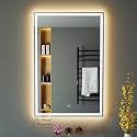 Modern Wall Mounted Rectangular Backlit Led Mirror With Touch Sensor | Bathroom Mirror With Led Lights | Long Mirror For Bedroom Washbasin Lighting Mirror (Double Light, (15 x 18 ")),Glass