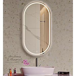 oval modern glass capsule led mirror with touch sensor dimmer  white natural white amp warm light 15 x 24 inch  wall mirror for bathroom mirror with led lights unframed triple light