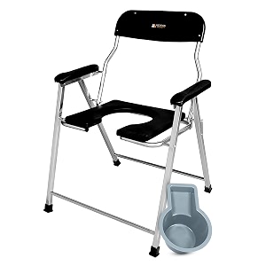 arcatron by frido  foldable anti-slip shower commode chair for toilet with stainless steel frame sturdy 120kg capacity suitable for elderly pregnant women made in india wide - 23 inches