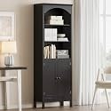 Arched Bookshelf,3 Tier Tall Bookcase with Adjustable Shelves and Cabinet