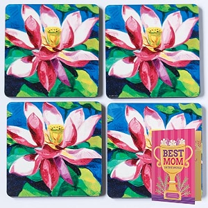archies mother39s day wooden coasters moisture absorbing mat underneath spill proof protection for all liquid container lotus standard size - set of 4 gift for mother mother39s day giftting