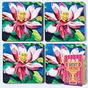 Archies Mother's Day Wooden Coasters, Moisture Absorbing Mat Underneath Spill Proof Protection for All Liquid Container (Lotus, Standard Size) - Set of 4 Gift for Mother| Mother's Day Giftting