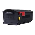 Architectural Mailboxes Patriot™ Mailbox with Delivery Alert Flag, Rust-Proof Plastic Post Mounted Mail Box for Outside, Black, Medium Curbside Mailbox, USPS Approved for Residential Delivery