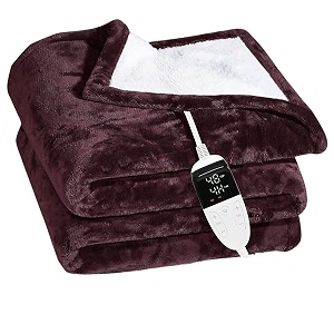 arcova home double electric blanket throw with 6 heating levels and 2-10 hours time settings flannel to sherpa super cozy heated blanket machine washable with 5 year warranty 60x60 inch coffee tc - 300