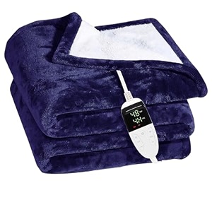 arcova home double electric blanket throw with 6 heating levels and 2-10 hours time settings flannel to sherpa heated 300 tc blanket with 5 year warranty 60x60 inch blue