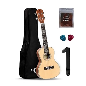 arctic 24 inch soprano ukulele for beginners mahogany wooden acoustic ukulele with nylon strings fingerboard tuning pegs gig bag strap picks amp extra strings for kids amp adults