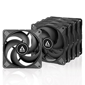 arctic p12 max 5 pack - pc fans high-performance 120mm case fan pwm controlled 2003300 rpm optimised for static pressure 0db mode fluid dynamic bearing - black