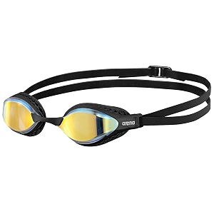 arena unisex adult air-speed anti-fog racing swim goggles for men and women special air seals technology mirror lens yellow copperblack