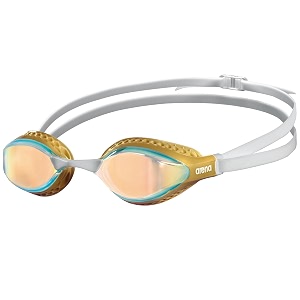 arena air-speed anti-fog swim goggles for men and women yellow coppergold mirror lens