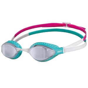 arena unisex adult air-speed anti-fog racing swim goggles for men and women special air seals technology mirror lens silverturquoise
