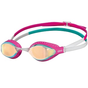 arena unisex adult air-speed anti-fog racing swim goggles for men and women special air seals technology mirror lens yellow copperpink