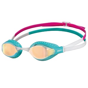 arena unisex adult air-speed anti-fog racing swim goggles for men and women special air seals technology mirror lens yellow copperturquoise