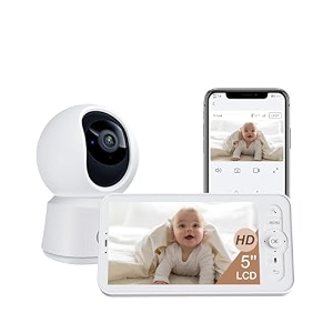 arenti smart baby monitor with camera and audio 1080p ptz camera with 5-inch screen free smartphone app 24g wifi auto tracking temp sensor lullaby night vision 2-way talk vox modeb2s kit