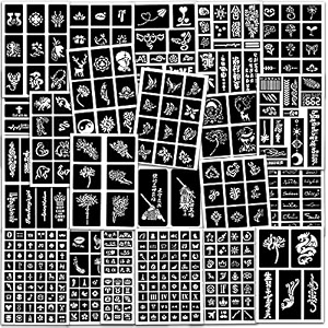 aresvns temporary tattoo stencils 600 pcs24 sheets henna tattoo templates reusableairbrush tattoo stencilsdiy cool stickers