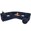 Arfntevss Sectional Recliner Couch Covers Velvet Washable Corner Sectional Sofa Cover for Reclining Couch Stretch Soft Thick L Shape Recliner Slipcover Set (5 Seat with 2 Console Cover, Dark Blue)